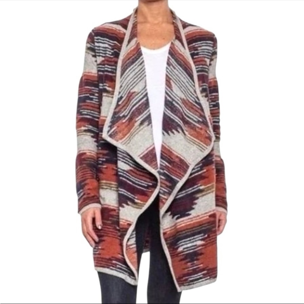 Lucky Brand Western Aztec Cardigan Sweater M Textured Open Front Rustic Cowgirl
